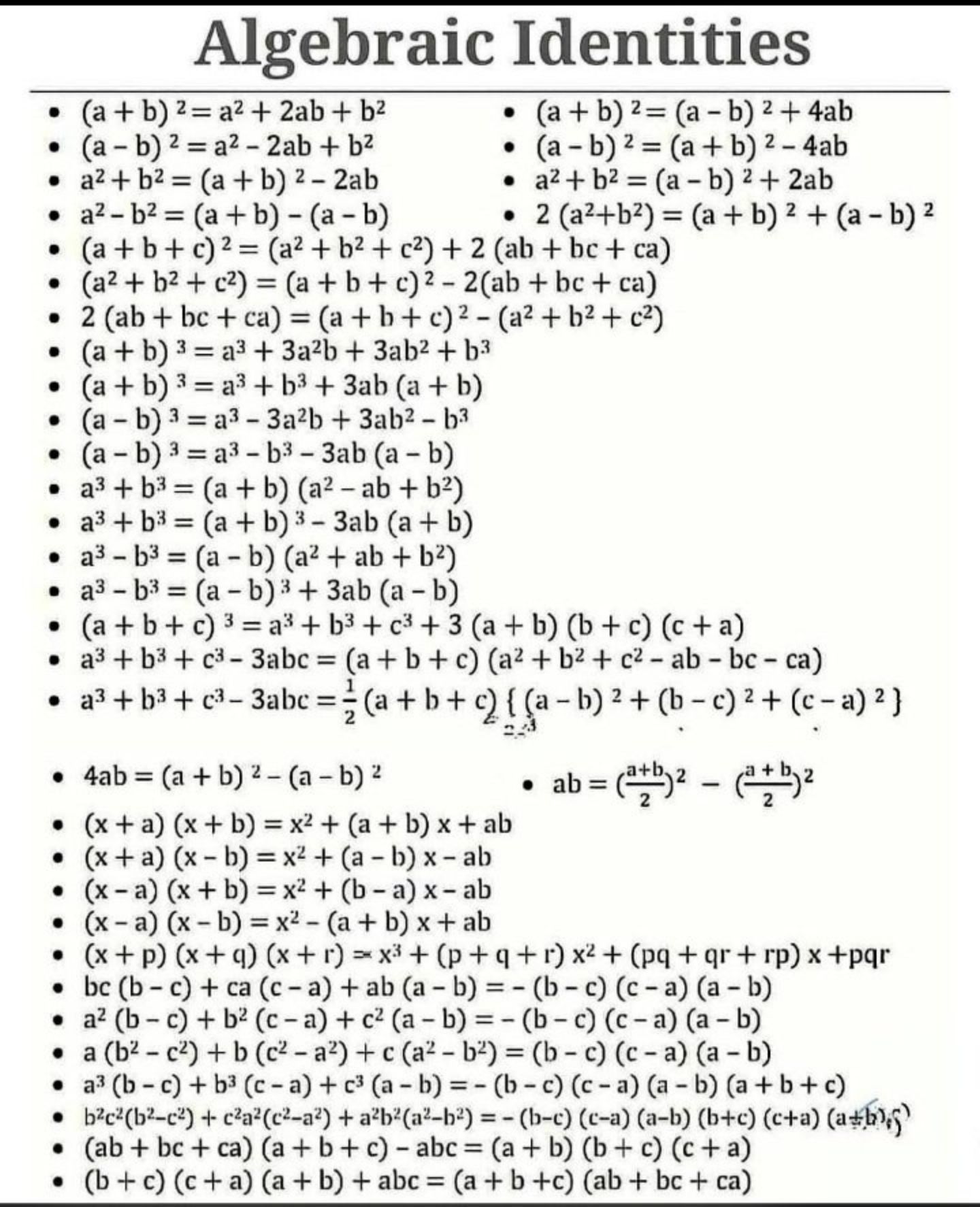 Some Mathematical Formulas of Algebraic Formulas