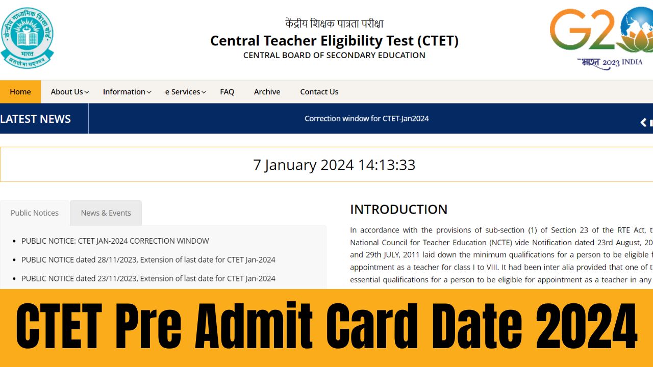 CTET Pre Admit Card Date 2024